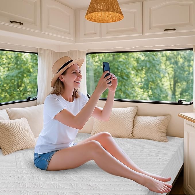 10 Inch RV Mattress Short Queen, Cooling Gel Green Tea Mattress for RVs, Campers & Trailers, CertiPUR-US Certified, Designed & Assembled in The USA, Medium Firm, 75"×60"×10"