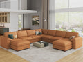 EASE MOOSE Oversized U Shaped Couch,Modular Sectional Convertible Sofa with Wide Deep,Extra Large Faux Leather Scratch Resistant Modern Couch for Big Spaces,Brown