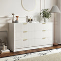 6 Drawers Fluted Dresser for Bedroom, 55" Wide Wooden Dresser with Deep Drawers, Large Floor Chest of Drawers, Modern Long TV Stand, Storage Cabinet Side Table, White