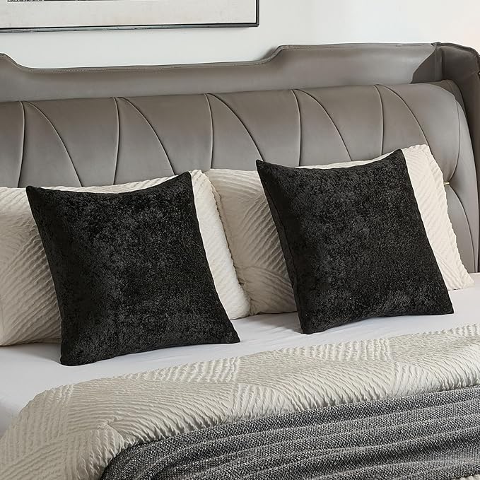 FUTEI Black Flannel Throw Pillow Covers 16x16 Inch Set of 2,Soft Dimensional Textured Cushion Cases,Modern Home Decor for Couch Living Room