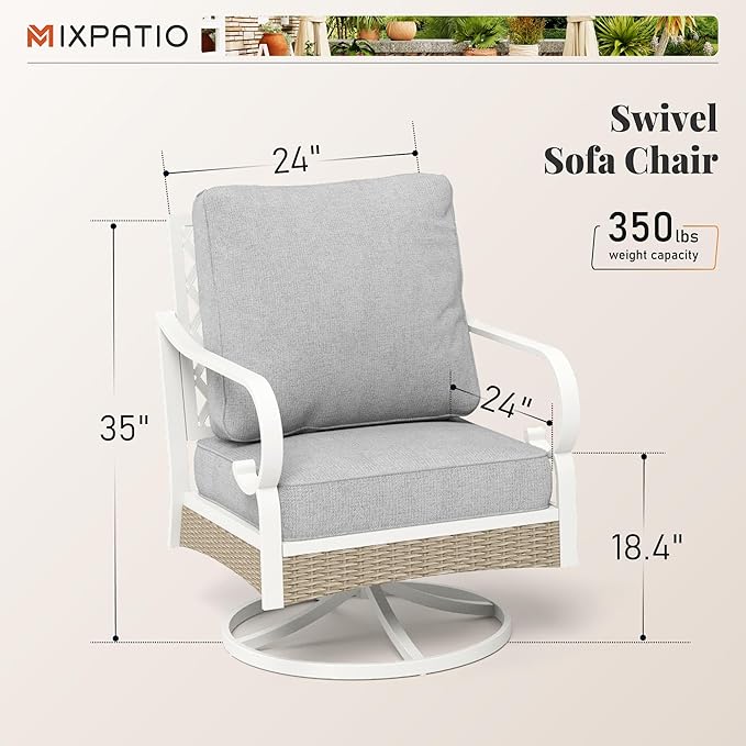 Patio Swivel Chairs Set of 2, Outdoor Sofa Chairs with Deep Seating and 5.5" Cushions, Steel Frame Porch Furniture for Lawn Backyard Deck, Light Grey