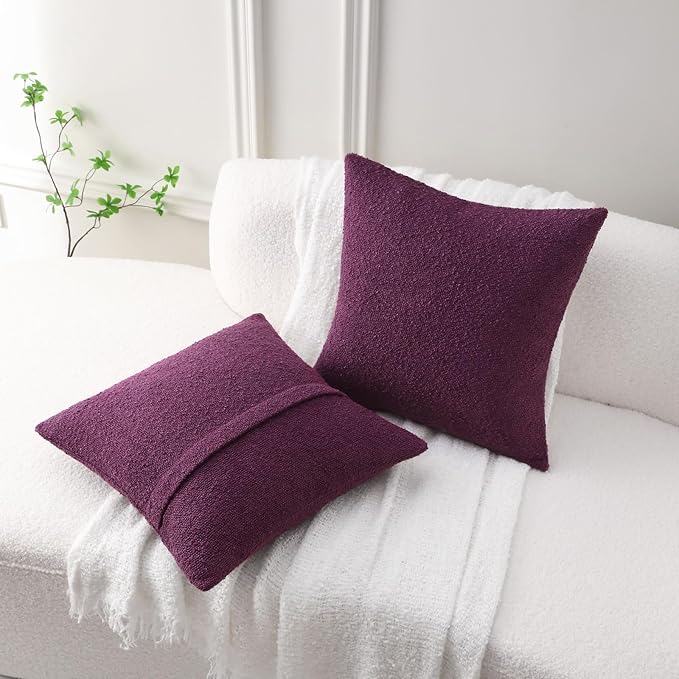FUTEI Pack of 2 Purple Decorative Throw Pillow Covers 24x24 Inch Soft Cozy Solid Boucle Textured European Cushion Case,Modern Home Decor for Couch Bed Living Room
