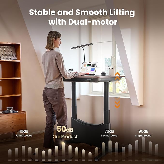 COLAMY Electric Standing Desk, Whole-Piece Gaming Desk with Dual Motors, Ergonomic Footrest, Drawers for Storage, Adjustable Height Sit-Stand Desk for Home Office (Veneer Desktop, Walnut + White)