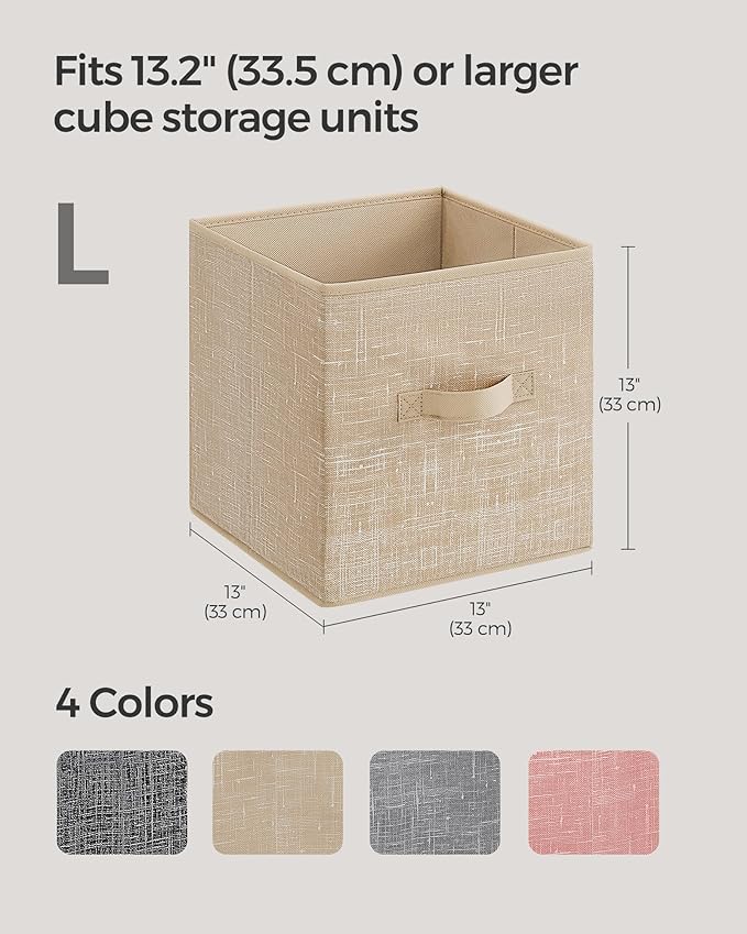 SONGMICS Storage Cubes, 13 x 13 x 13 Inches Non-Woven Fabric Bins with Double Handles, Set of 8, Closet Organizers for Shelves, Foldable, for Clothes, Sand Beige UROB833K03