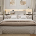 King Size Headboard Only for Bed, Wood Bookcase Headboard with Charging Station & 2 LED Lights, Modern King Bookshelf Headboard with Storage, Noise-Free, Sturdy and Durable, White