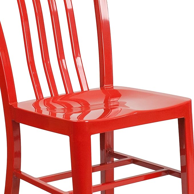 Flash Furniture Gael Indoor/Outdoor Modern Metal Dining Chairs, Commercial-Grade Galvanized Steel Restaurant Chairs, Set of 2, Red