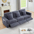 Power Reclining Sectional Sofa, Electric 3 Seat Recliner with 3 Electric Footrest and Adjustable Headrest, Modern Plush Corduroy Fluffy Reclining Sectional with Deep Seat for Living Room-Blue Grey