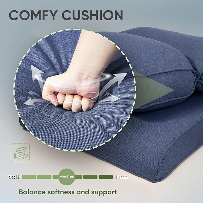 Outdoor Chair Cushion Set of 2, Waterproof Outdoor Seat Cushions 25x22, Patio Chair Cushions for Outdoor Furniture, Couch Cushion Replacement, Include 2 Back & 2 Seat Cushions, Smile/Blue