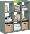Furinno Cubicle Book Shelf, 9-Cube Thick Frame Bookshelf, Reversible Bookcase with Open Back, 14.6" x 43.8" x 43.8", for Living Room, Bedroom, Home Office, Sage Green