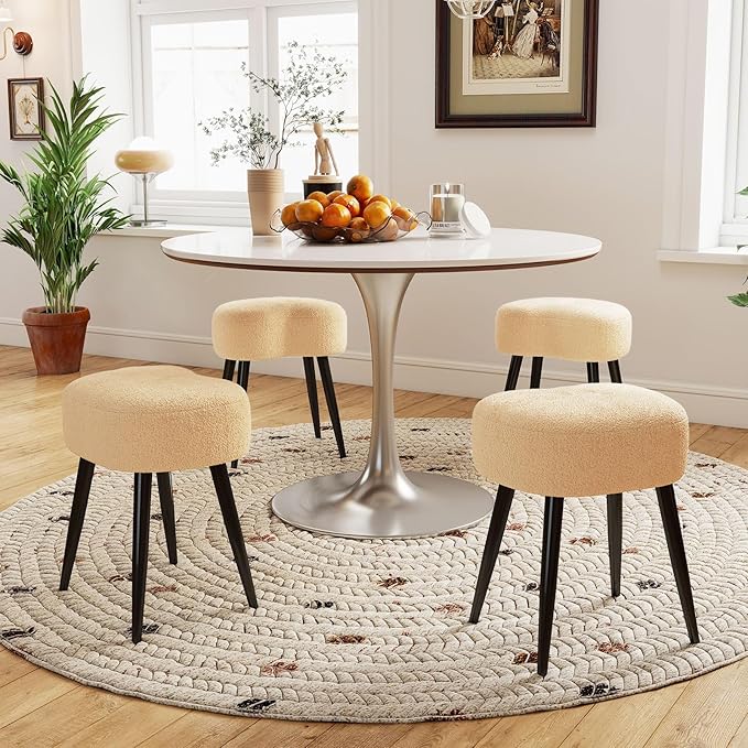 White Vanity Stool, Soft Makeup Stool with Solid Metal Legs for Vanity Corner, Morden Footrest Easy to Assembly（Camel）