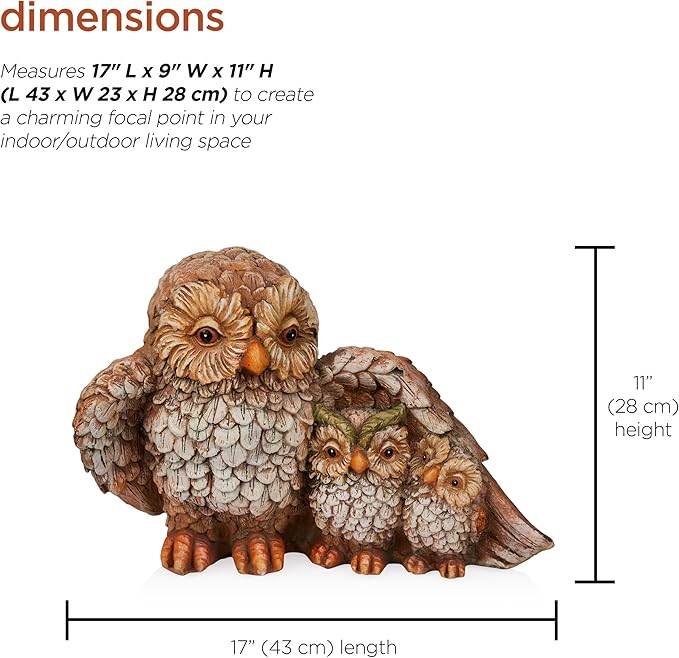 Alpine Corporation QFC366HH Indoor Outdoor Owl Mom Protecting Babies Garden Statue, Loving Owl Family Statue, 11" Tall, Brown