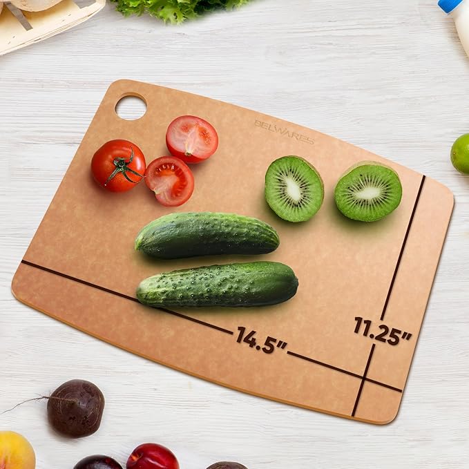 Dishwasher Safe Cutting Board for Kitchen - Large Composite Wood Cutting Board - Thin, BPA Free & Eco-Friendly Chopping Board, Fits Any Countertop, Great Kitchen Gift (14.5 x 11.25 Inch, Natural)