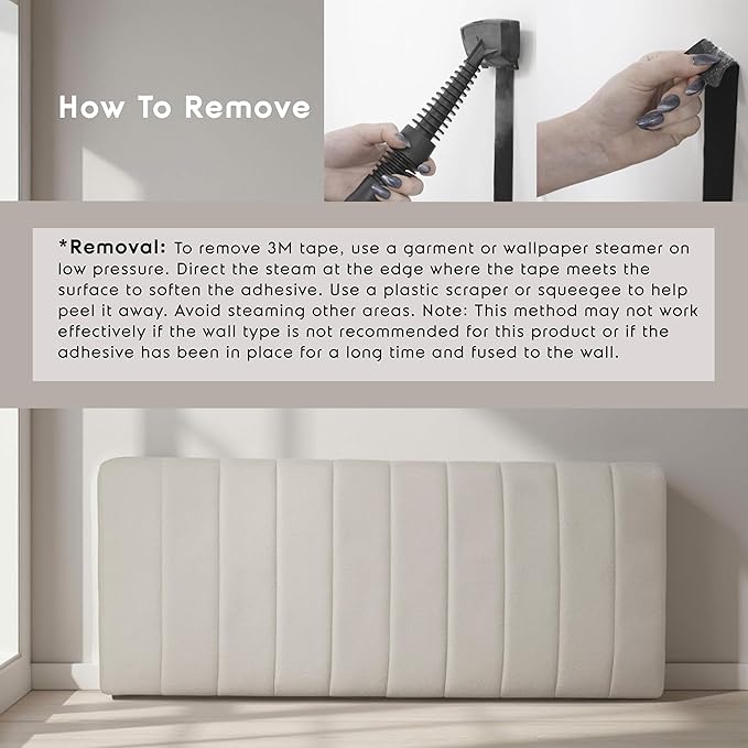 Nestl Upholstered Queen Headboard - Easy Assemble Channel Stitched Headboard Queen Size - Wall Mounted Headboards with 3D Soundproof Wall Panels Peel & Stick Floating Headboards, Linen
