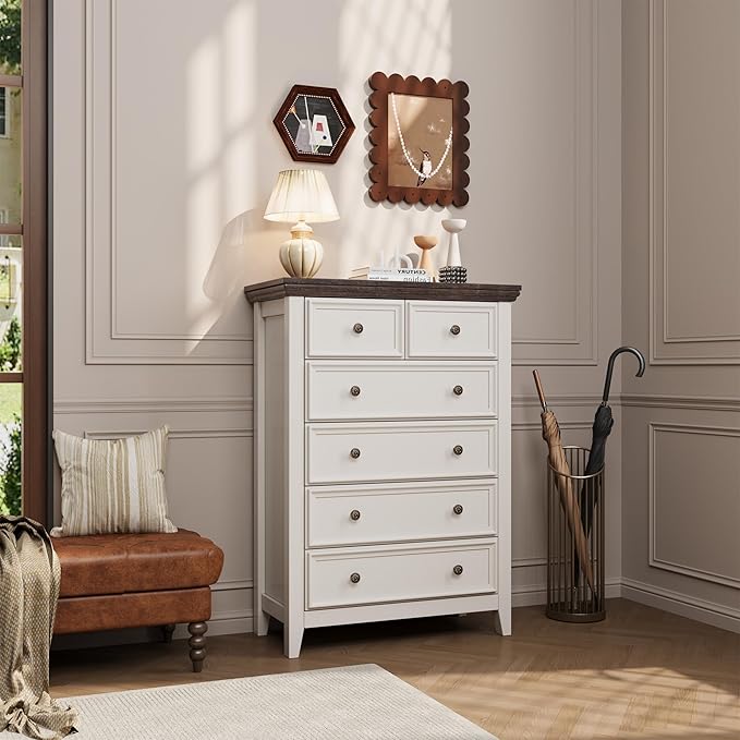Tall Dresser for Bedroom 6 Drawers Dresser,6 Chest of Drawers Storage Cabinet for Living Room,Filing Cabinet for Home Office