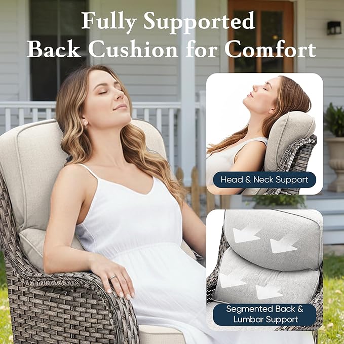 Belord Luxury 6" Thick Cushioned 10 Pieces Patio Furniture Set with Outdoor Couch, Wicker Outdoor Conversation Set with High Back Swivel Rocker Chairs for Deck Porch Yard and Poolside - Grey+Beige