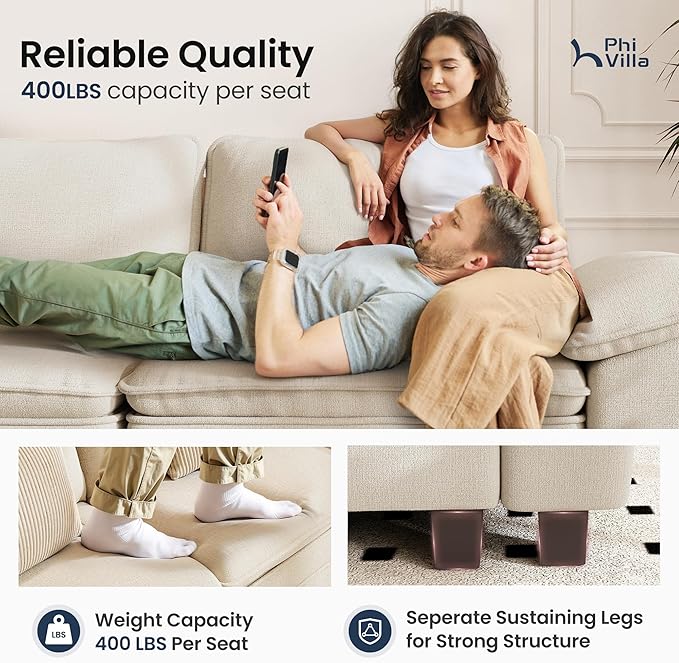 PHI VILLA Cloud Modular Couches Sets, 2 Pieces Sectional Sofa Set with Loveseat, 3-Seater Comfy Couch for Living Room Apartment, Chenille Fabric, Beige