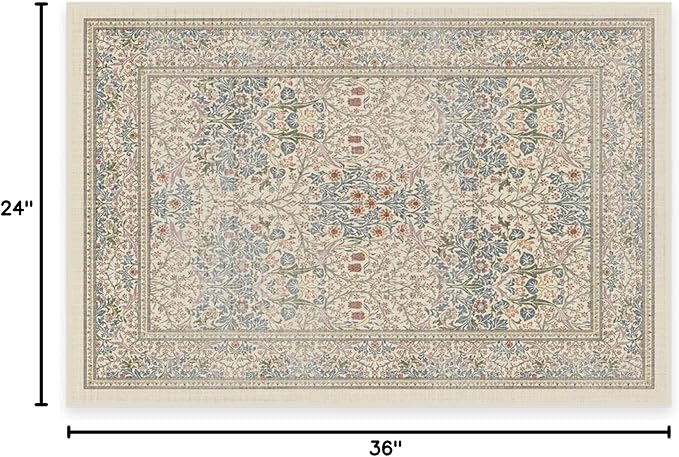 RUGGABLE x Morris & Co Washable Area Rug – Blackthorn Ivory Blue 2x3, Stain-Resistant, Non-Slip – Small Machine Washable Rugs for Living Room, Bedroom, Hallway, Entryway & Bathroom–with Cushioned Pad