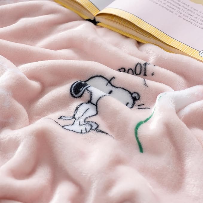 Berkshire Blanket Peanuts® VelvetLoft® Cute Character Snoopy Plush Blanket,Make A Wish Spring Pink,Twin 60 in x 90 in (Official Peanuts® Product)