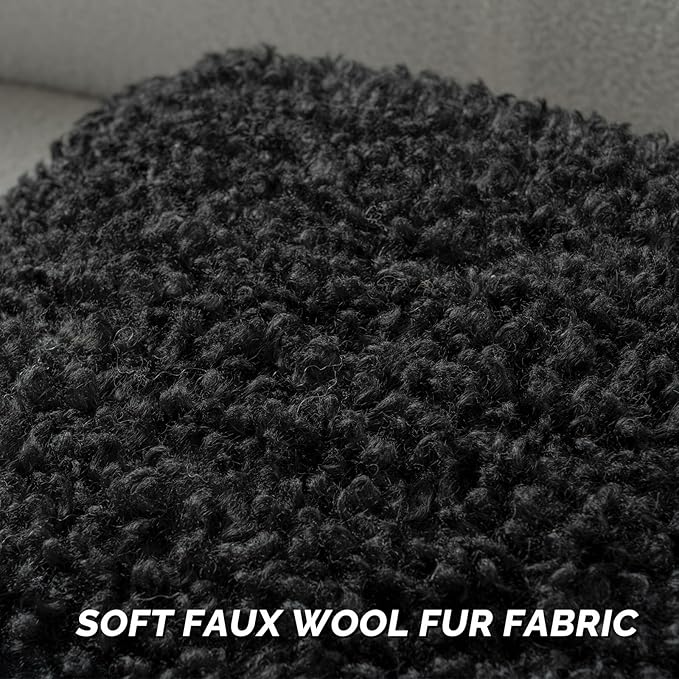FUTEI Black Decorative Throw Pillow Covers 12x20 Inch Set of 2,Soft Fluffy Faux Wool Fur Boucle Textured Lumbar Pillow Case,Modern Home Decor for Couch Bed Living Room Office