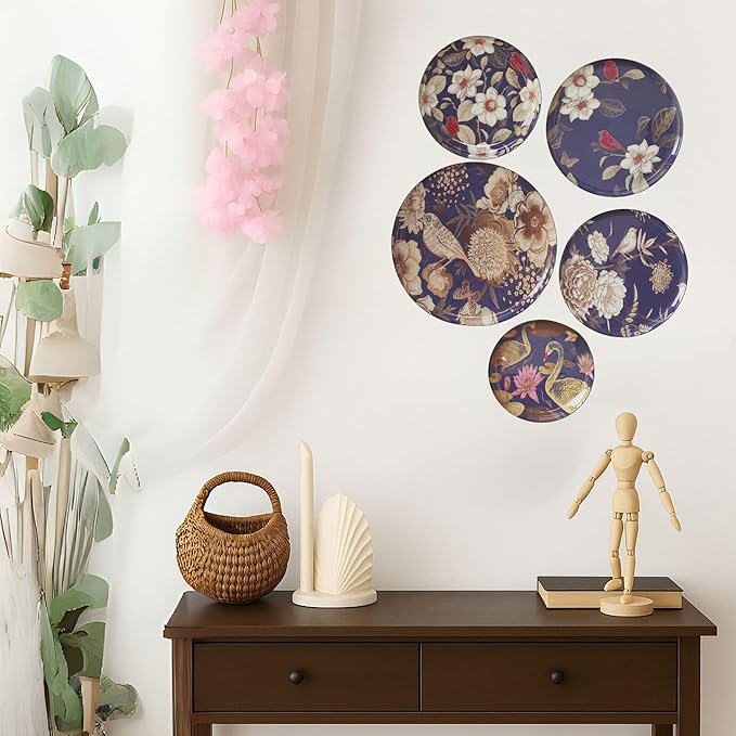 RITUALISTIC Oriental Blooms Iron Wall Art Plates – Set of 5 Decorative Plates | Floral & Nature-Inspired Metal Wall Decor | Elegant Wall Hanging for Bedroom & Home Decor Accent | Christmas gifts