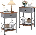 VECELO Night Stands for Bedroom Nightstand Bedside End Tables with Drawer Storage, (Set of 2), Rustic Brown