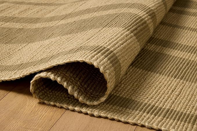 Loloi Leanne Ford Weatherstaff Collection WTS-03 Natural/Olive 7'-9" x 9'-9" Area Rug Jute, Striped, Neutral, Living Room, Bedroom, Dining Room
