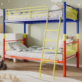 Metal Bunk Bed Twin Over Twin，Loft Bed with Removable Ladder and Full-Length Guardrail，Twin Bunk Beds Frame Heavy Duty Metal Slat Support for Adults, Kids and Young Teens