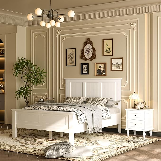 Scurrty Antique Style Wood Headboard Queen Size, Modern Headboard with Vintage Wood Frame, Bedroom Furniture (White)