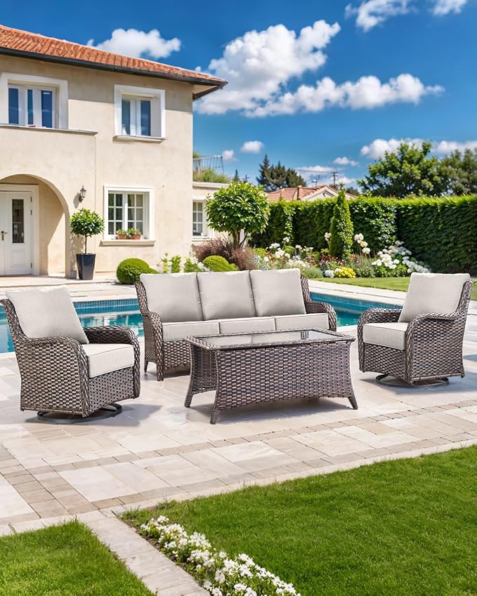 Luxury 22x24/22x25 6-Inch Outdoor Furniture Cushions Set of 6 - Comfortable Deep Seat Patio Zipper Chair Cushion for Wicker Dining Rocking Swivel Chairs Loveseat Couch Sectional Sofa - Beige