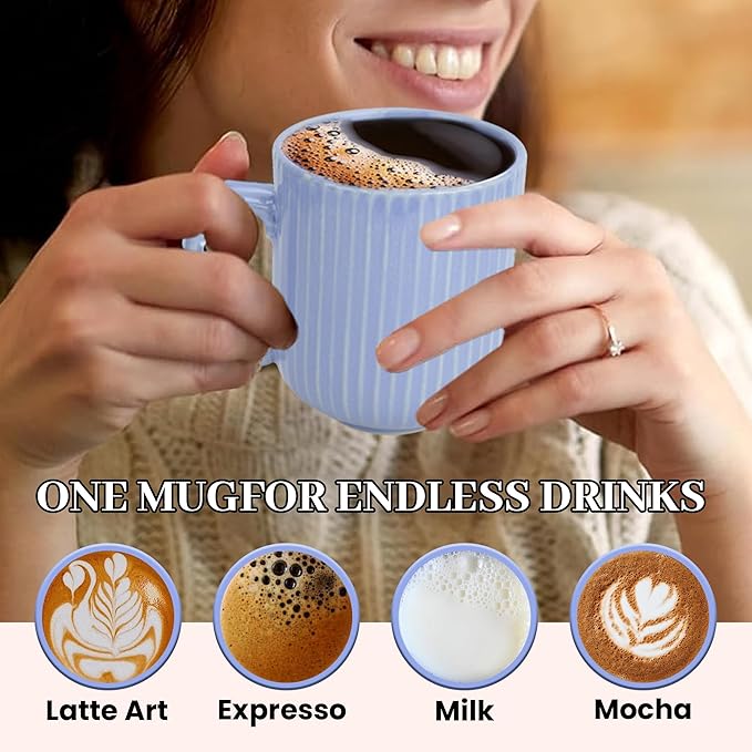 Ceramic Coffee Mugs with Handle Set – 2-Piece 11 Oz Ceramic Coffee Cups & 9" Tray, Handmade Cornflower Blue Color, Microwave Safe Gift Set for Tea Lovers, Home Kitchen Décor