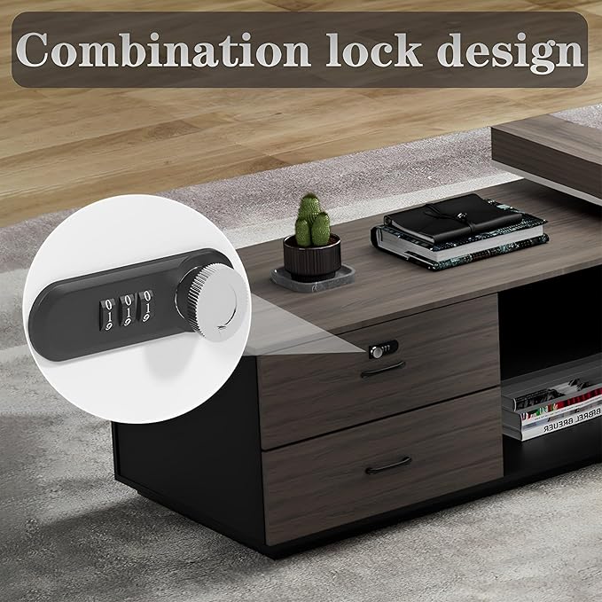 Large Executive Desk, Modern L-Shaped Computer Desk with Side Cabinets, Drawers and Password Lock, CEO Business Furniture Desk (Chair Not Included)(63x29.5x94.48inch)