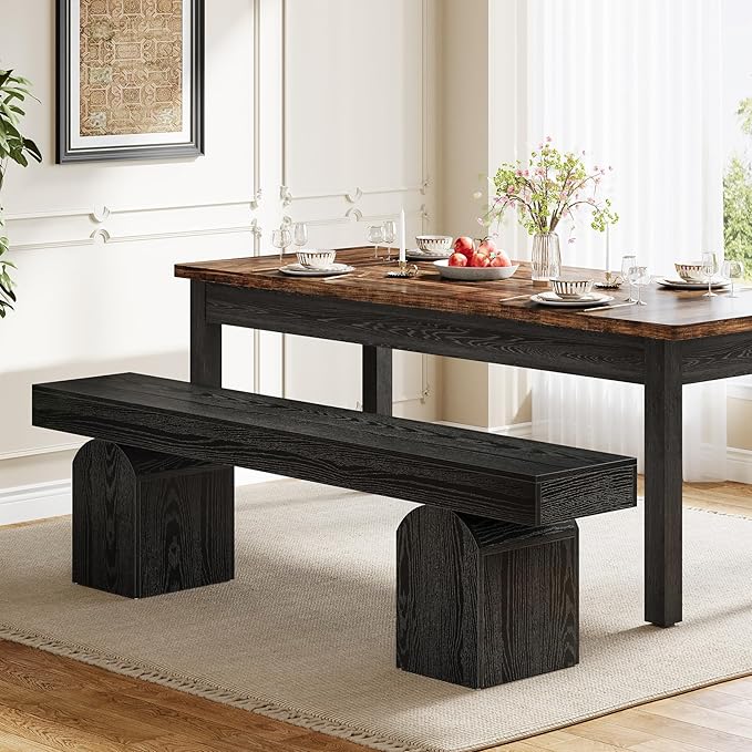 Tribesigns 59" Dining Bench for 2 to 3, Modern Black Dining Table Bench with Arched Base, Extra Long Kitchen Seating for Living Room, Entryway