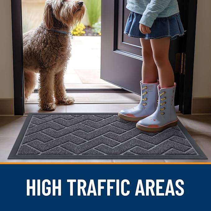 OLANLY Front Door Mat Indoor Outdoor Entrance, Waterproof All-Season, All-Weather Doormat, Sturdy Natural Rubber, Low Profile, Easy Clean Patio Porch Entryway Mat, Herringbone Brick (Grey, 36x24)
