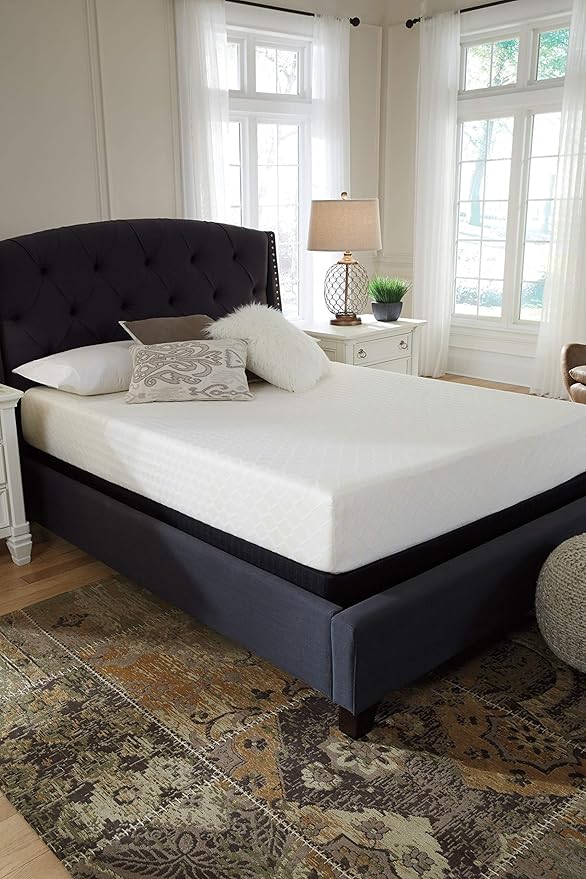 Signature Design by Ashley Full Size Chime 10 Inch Medium Firm Memory Foam Mattresswith Green Tea & Charcoal Gel for Pressure Relief, Fiberglass Free, Mattress In A Box