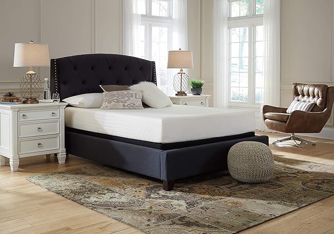 Signature Design by Ashley Full Size Chime 10 Inch Medium Firm Memory Foam Mattresswith Green Tea & Charcoal Gel for Pressure Relief, Fiberglass Free, Mattress In A Box