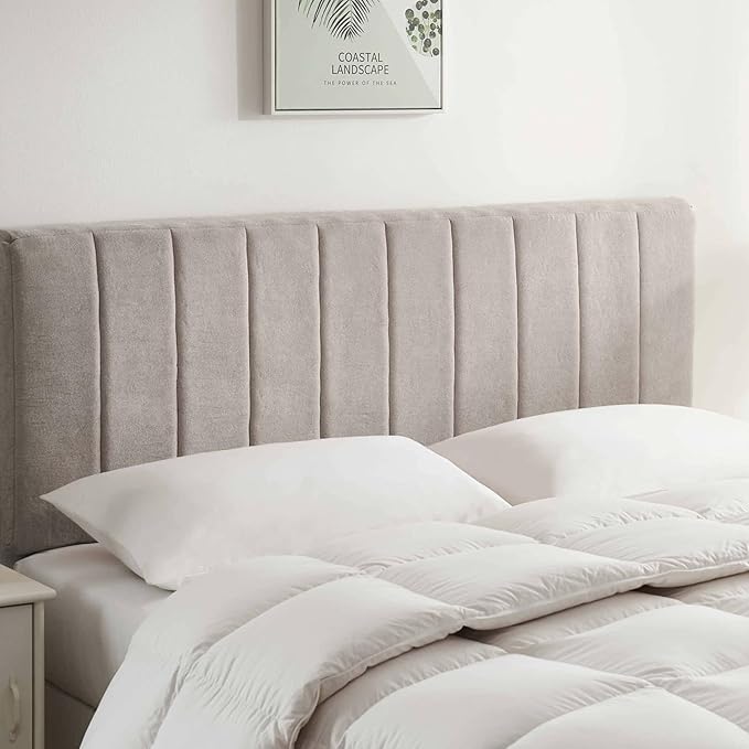 Hearth & Harbor Upholstered Twin Headboard - Easy Assemble Channel Stitched Headboard Twin Size - Wall Mounted Headboards with 3D Soundproof Wall Panels Peel & Stick Floating Headboards, Silver