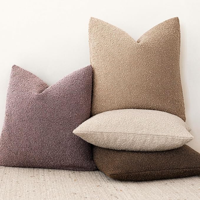 Foindtower Pack of 2 Textured Boucle Throw Pillow Covers Accent Solid Decorative Lumbar Pillow Cases Cozy Soft Couch Cushion Case for Chair Sofa Bedroom Living Room Home Decor 12x20 Inch Dark Purple