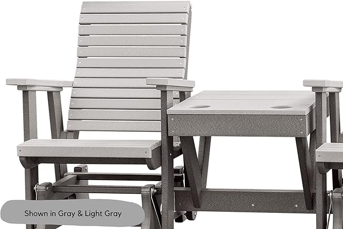 DutchCrafters Modern Horizontal Slat High Back Poly Double Glider Chairs with Center Table Outdoor Patio Furniture (White & Aruba Blue)