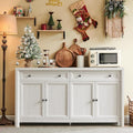 Farmhouse 59" Large Buffet Cabinet with Storage, White Sideboard Cabinets with 4 Doors and 2 Drawers, 32.1" Tall Wood Credenza Coffee Bar Console Kitchen Cabinet for Living Dining Room