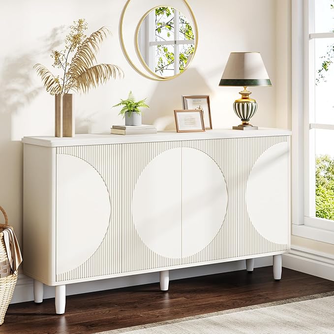 Tribesigns Buffet Cabinet Sideboard with Storage, 59.4-Inch White Storage Cabinet Modern Sideboard Buffet Table with Doors for Living Room Kitchen Dining Room