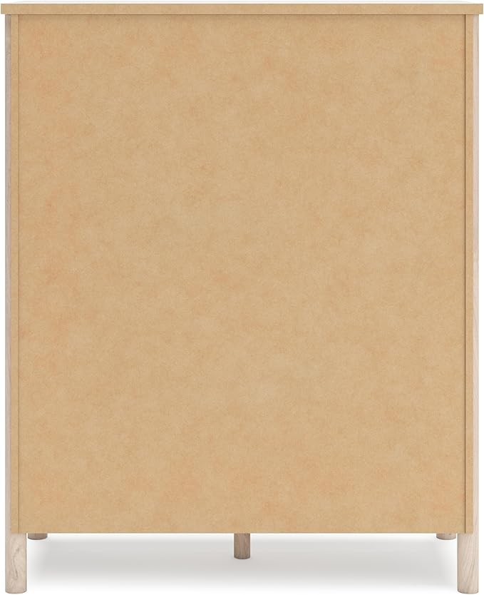 Signature Design by Ashley Cadmori Bohemian 5-Drawer Chest of Drawers with Safety Stop and Post Legs, White & Light Brown
