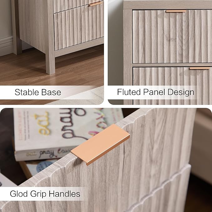 Fluted Dresser for Bedroom with 7 Drawers, 47" Wide Modern Chest of Drawers, Wood Dresser TV Stand Wooden Closet Clothes Storage Organizer for Bedroom, Living Room, Hallway - Oak Grey