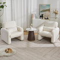 Corduroy Fabric Accent Chairs Set of 2, Modern Upholstered Living Room Chairs with Lumbar Pillow, Wide Comfy Leisure Armchair for Bedroom, Office, Reading, White