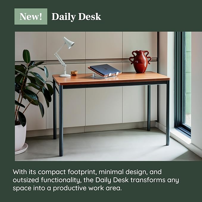 Branch Daily Desk - Functional at Home Office Desk with Effortless Assembly, Timeless Design, Rounded Corners, and Built-in Cable Notch - 36” W x 28.5” H x 24” D - Charcoal Work Table