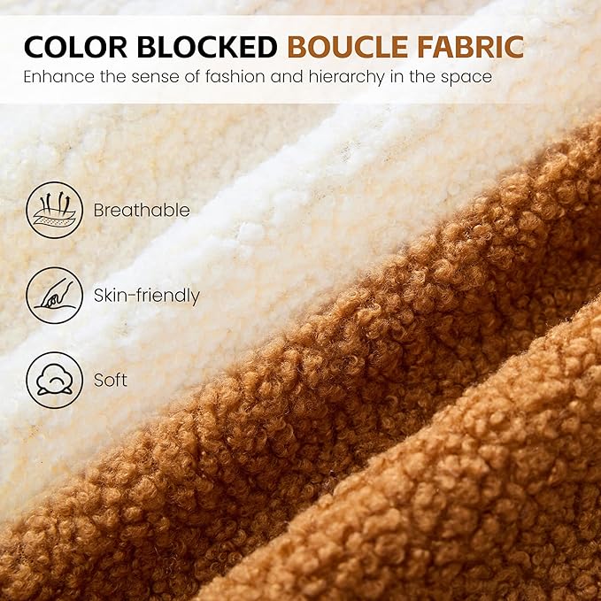 Boucle Vanity Chair with Storage, Swivel Makeup Vanity Chair with Wheels & Safety Hinge, Upholstered Vanity Stool Ottoman for Bedroom, Dressing Room, Beige