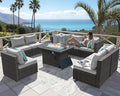 NICESOUL 29.3'' High Back Outdoor Patio Furniture Set with Firepit Natural Gas & Propane, 9 Piece Extra Large Conversation Set with Fire Pit Table, Modern Deep Wide Modular Wicker Sofa Couches, Gray