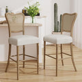 Christopher Knight Home Collda Modern Upholstered Barstools, Wicker Backrest, Vintage Classic Style for Home Bar, Living Room, Kitchen Counter (Set of 2), Dark Brown+Beige