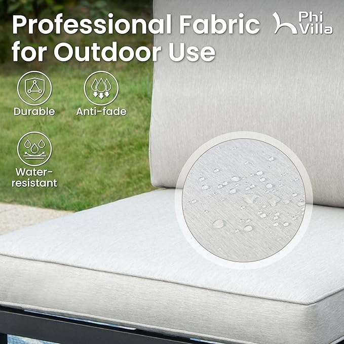 PHI VILLA Outdoor Patio Furniture Set, Metal Frame Modern Loveseat Couch for Poolside and Backyard,Light Grey