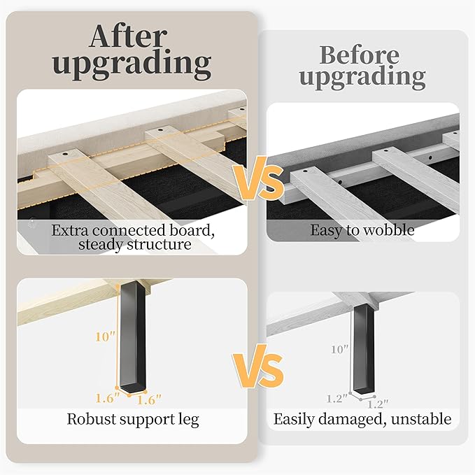 Yaheetech Full Bed Frame Upholstered Platform Bed with Wing Side Tufted Headboard/Sturdy Wooden Slat Support/No Box Spring Needed/Mattress Foundation,Beige Full Bed