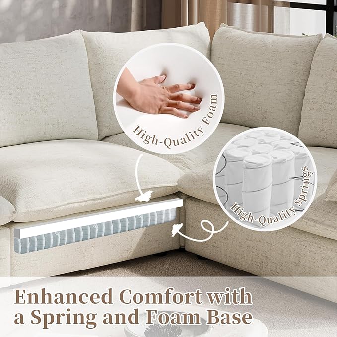 Waterproof Cloud Sectional Couches,High Backrest Down Filled Sofa for Living Room,Modular Sofas Spill & Stain-Resistant Cloud Couch,Detachable Couch Covers,Cream White